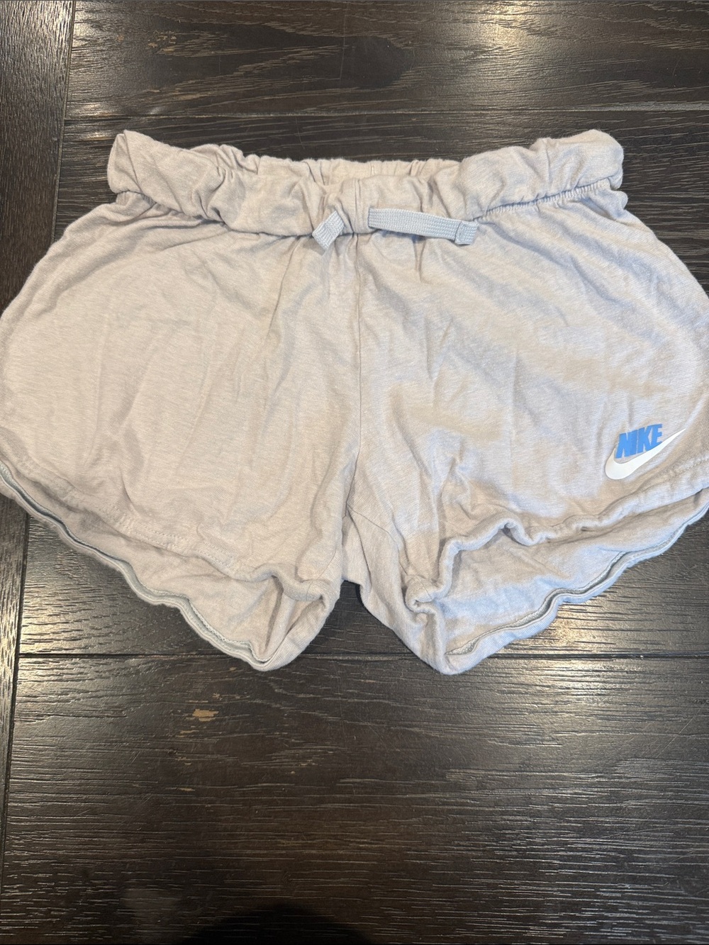 Nike Light Gray Girls' Athletic Shorts with Blue Logo
